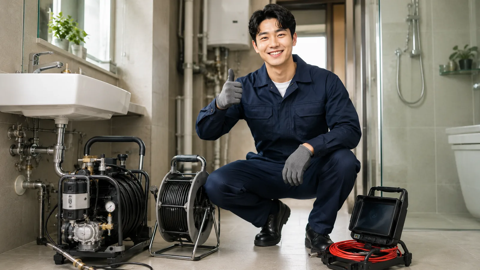 서울 서남권 싱크대막힘 작업복 기술자와 고압세척기·배관내시경 전문 장비